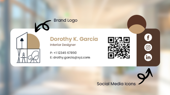 Email signature layout highlighting brand logo and social media icons
